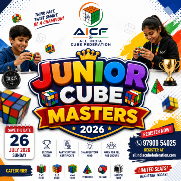 Join Junior Cube Masters 2026, organized by the All India Cube Federation (AICF), and put your speed, skill, and strategy to the test.