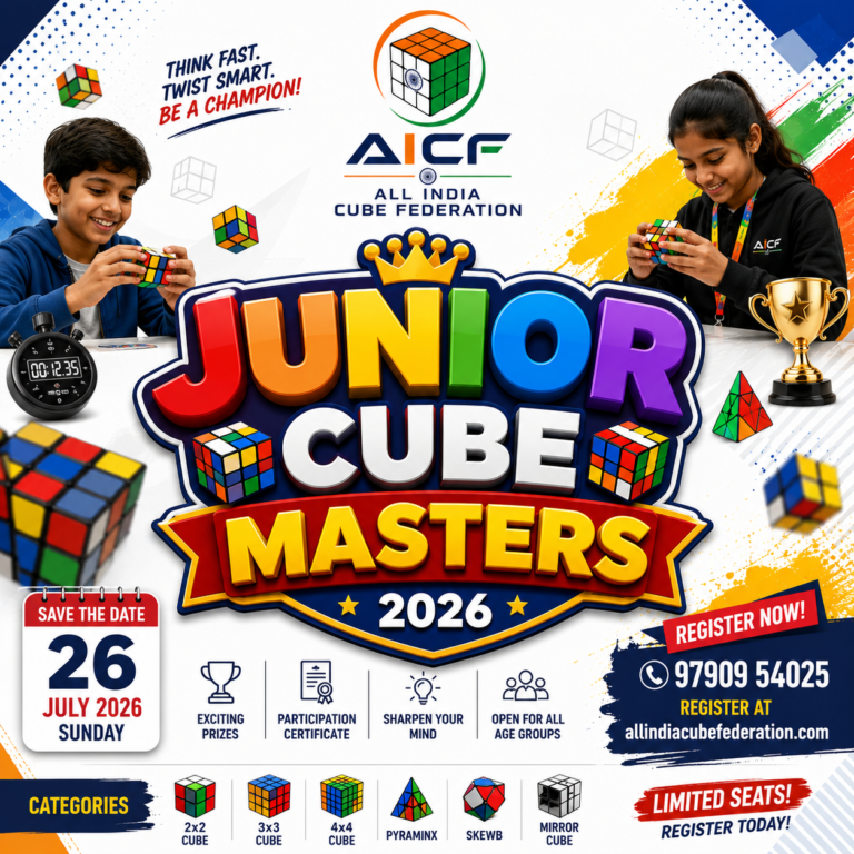 Join Junior Cube Masters 2026, organized by the All India Cube Federation (AICF), and put your speed, skill, and strategy to the test.